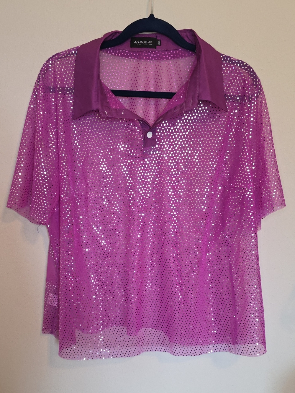 Fuchsia Sequin Sheer Collared Button-Down Top